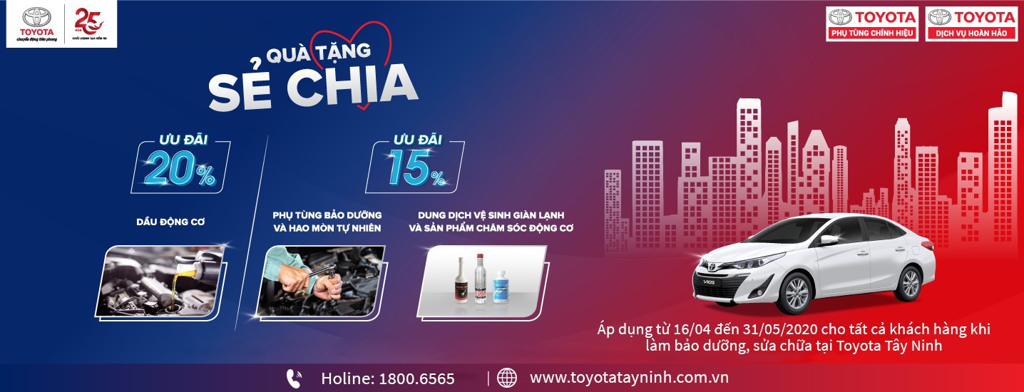 Bảo dưỡng Toyota: Khuyến mãi dịch vụ tháng 4, cùng Toyota Tây Ninh chung tay bảo vệ sức khỏe, đẩy lùi dịch bệnh
